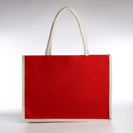 Beach bag without fastening, milk/red color-1