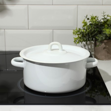 Cylindrical pan, 2 l, enameled cover, induction, white color-5