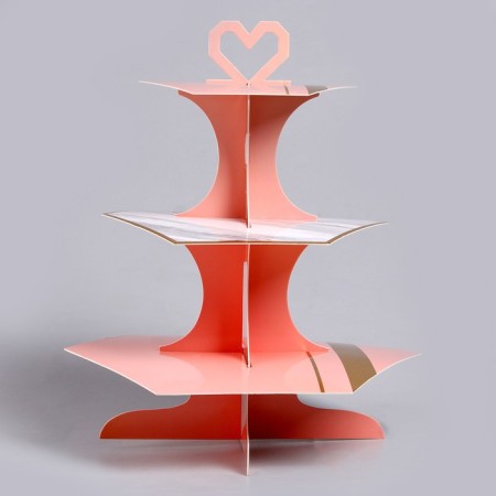 Cake stand, three -tier, pink color-1