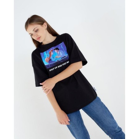 Kiss Me T -shirt Oversize Princess, black color-1