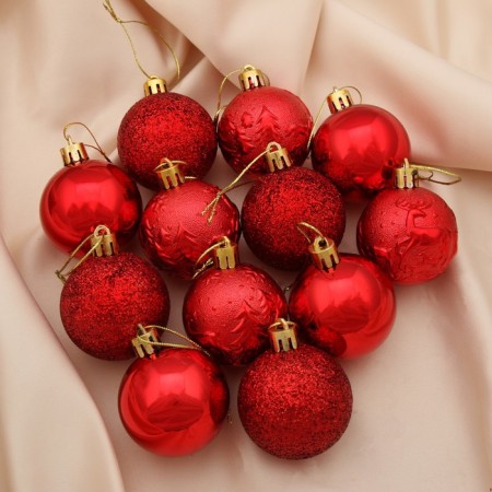 Set of balls plastic D-5 cm, 12 pcs "Winter Night" Red