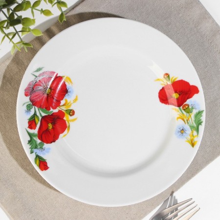 Porcelain plate "Red poppies", d = 20 cm, white-2