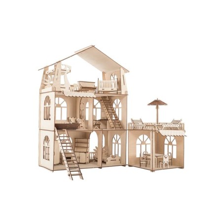 Puppet Happid Premium House "Cottage", three -story, with an extension, with furniture, a prefabricated model-15