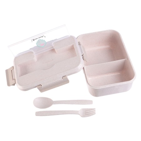 Lunch box with compartments for food, food container, 1.1 l, 21.5 x 7.6 x 15 cm, beige-3