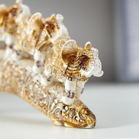 Polystone souvenir "Five white elephants on a tusk with a blade of Arab carpet" 10x21.5x4.5 cm-3