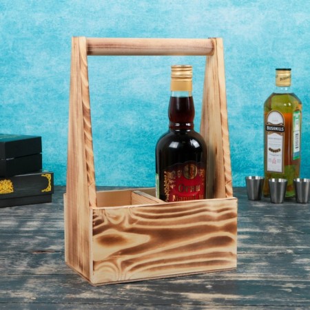 Carriage for 2 bottles with a wooden handle, 21x11.5x30.5 cm, exotic