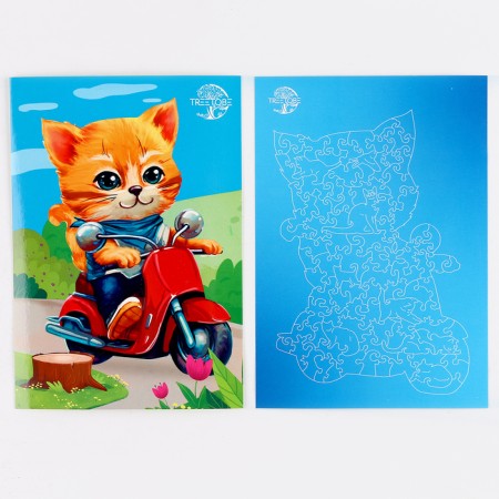 Puzzles wooden figured children's “Cat on a moped”, 96 elements-7
