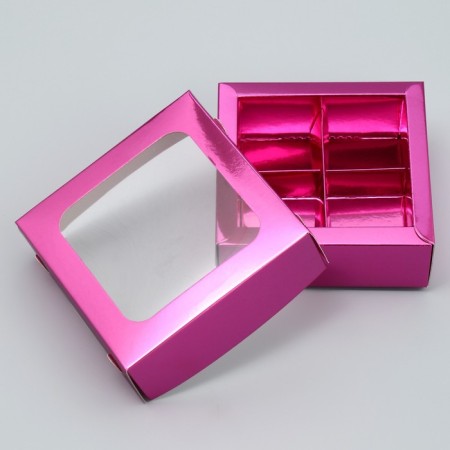 Box for sweets, confectionery packaging, 4 cells, “pink”, 10.5 x 10.5 x 3.5 cm-2