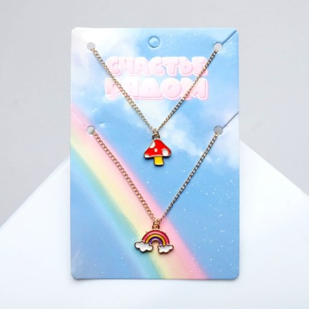 Set 2 pendants "lean" mushroom and rainbow, colored in gold, 40 cm-1