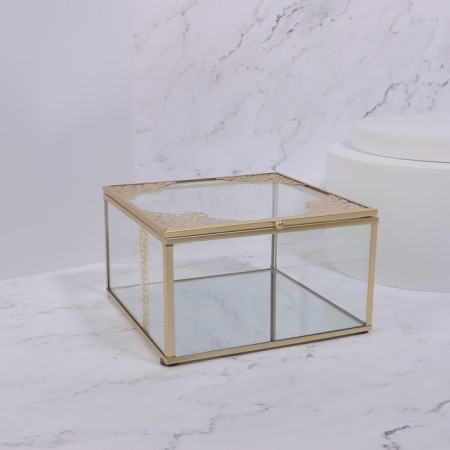 Great organizer for storage, with a lid, glass, with a mirror -bottom, 1 section, 15 × 15 × 8.5 cm, the color is transparent/copper-3