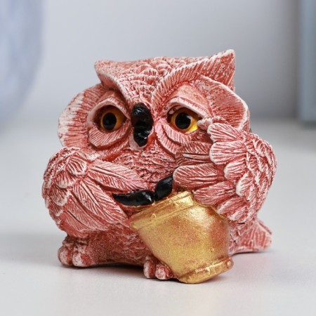 Figure "Owl with a drum" Red-brown, 6x6x5cm-1