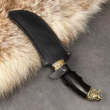 Caucasian knife "Jaguar" with scabbard, guard - brass, steel - 65x13, handle - grab-4