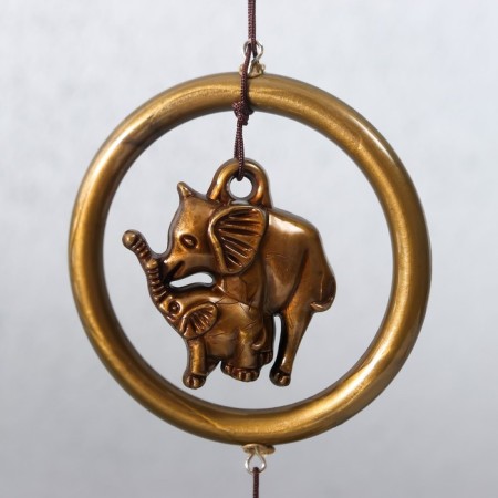 Wind Music Metal "Family Elephants in a Circle" 3 bells 1 figure 40 cm-1