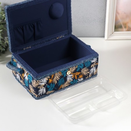 Casket for needlework "Forest branches on blue" 24x16x11 cm-3