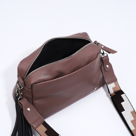 Richet Cross-Body bag, external pocket, 2 long belts, brown color-5