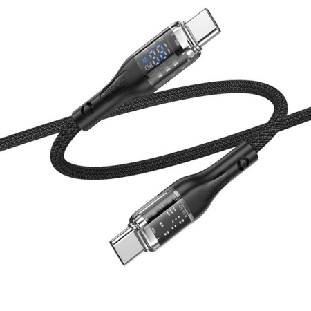 Cable Hoco U115, Type-C-Type-C, 100W, 5 A, 1.2 m, transparent, nylon braid, black