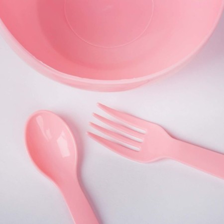 A set of children's dishes, 3 objects: a bowl 250 ml, a spoon, fork, from 5 months., Mix colors-9