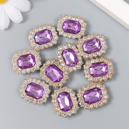 Decor for creativity plastic, rhinestones "octagonal medallion" nr 10 pcs Violet 1.8x2.4 cm-2