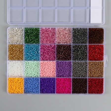 Glass beads 12/0 in the box "Bright" 24 colors 19x13.5x1.8 cm-1