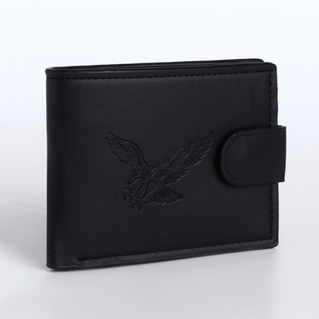 Men's purse on the button, a department for cards, coins, black color-1