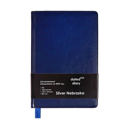 Dated diary of 2025, A5, 168 sheets in a ruler, leatherette "Nebraska", silver cut, blue-1