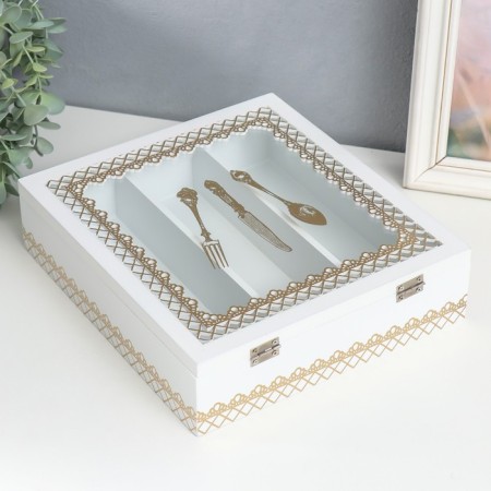 Casket tree with divisions "Dining objects" white with gold 26x24x6.8 cm-3