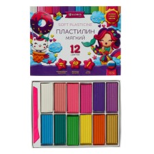 Globus plasticine, soft, 12 colors, 240 g, with a stack