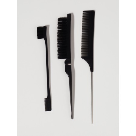 Set of comb, 3 objects: brush, with a tail, mini - brush, black color-4