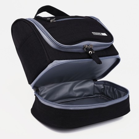 Cosmetic bag, 2 parts on zippers, black color-3