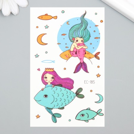 Tattoo on the body color "Mermaids and fish" 7.5x12 cm