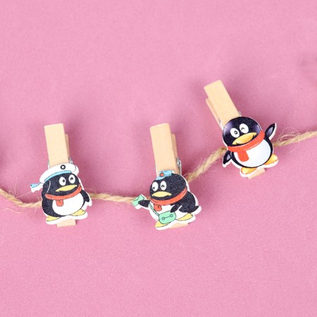 Decorative clothespins with a rope for the suspension "Penguins" set 10 pcs., 2.5 × 12.5 × 13.5 cm-1