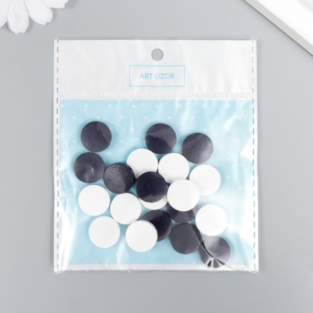 Beads for creativity wood "flat circle" set of 20 pcs white, dark blue 0.4x1.5x1.5 cm-3