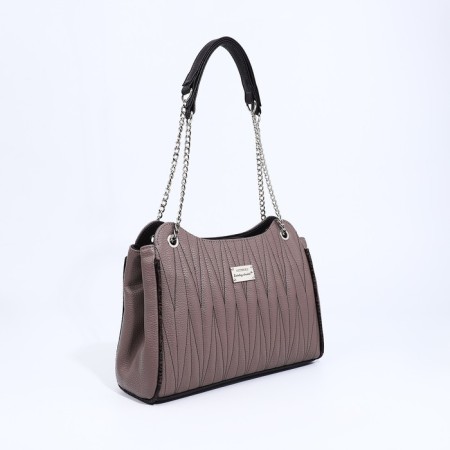 Bag "Golden Rain" with lightning, external pocket, color of powder/brown-2