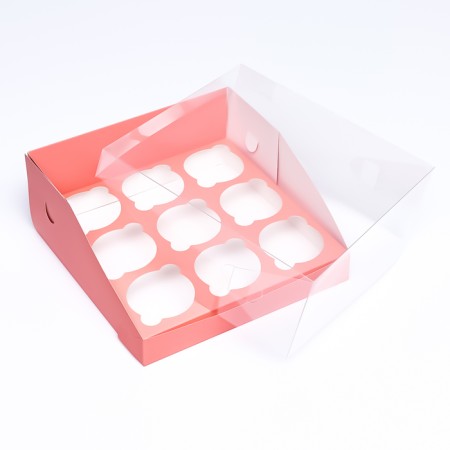 Confectionery folding box for 9 cupcakes 23.5 x 23.5 x 10, pink-3