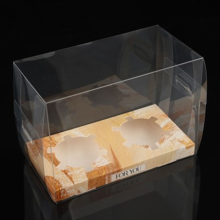 Capcake box, confectionery packaging, 2 cells, Present, 16 x 8 x 11.5 cm