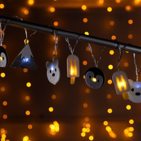 Garland “thread” 1.35 m with nozzles “Eskimo”, IP20, transparent thread, 10 LED, white glow, AAH2-2