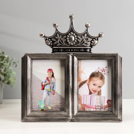 Photo frame plastic in 2 photos 10x15 cm "Crown" dark silver 30x28 cm