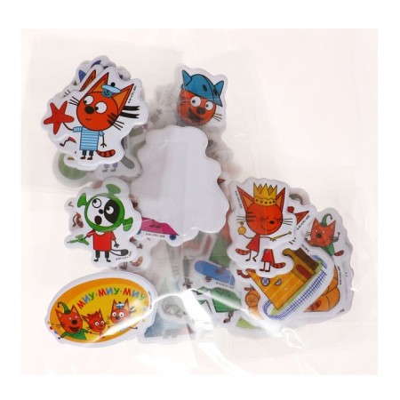 A set for drawing 114 items in a plastic tube, "three cats" (wax pencils 12 colors + stickers + notebook)-5