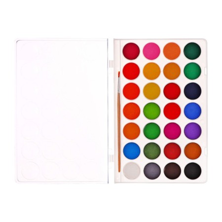 Watercolor paints 28 colors, round, dialing dials 28 mm, brush, plastic pencil case, calligrata top-3