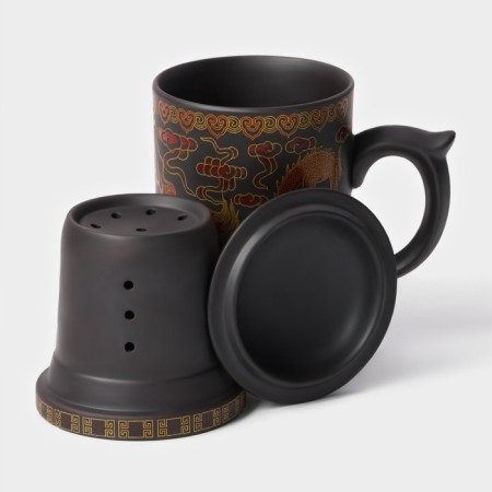 Ceramic mug with a lid and sieve "Golden Dragon", 350 ml-2