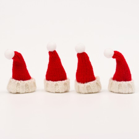 New Year's cap for toys knitted, set 4 pcs., Size - 7.5 × 4 cm