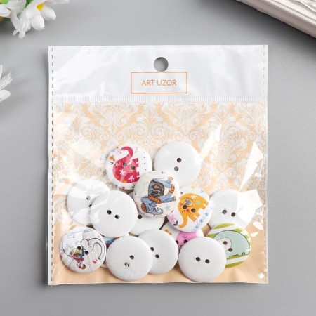 A set of buttons of decorative wood "Elephants" set 15 pcs mix 2.5x2.5 cm-3