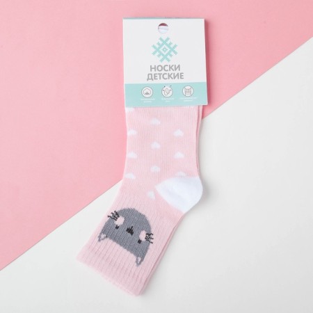 Children's socks kaftan "cat", size 16-18, pink color-2