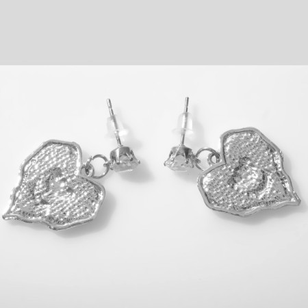 Emall earrings "heart" with tulips, white-black color in silver-1