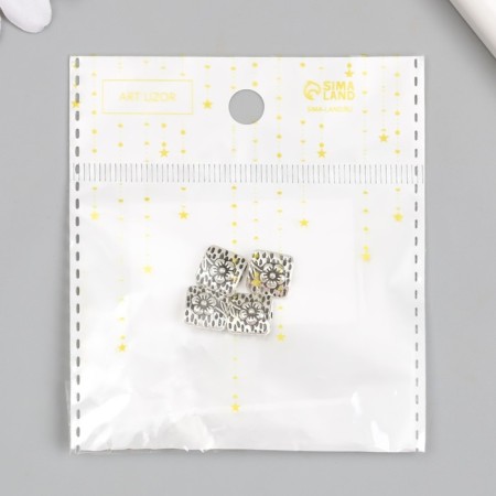 Bead for creativity Metal "Square with Flower" 1.1x1.1 cm-3