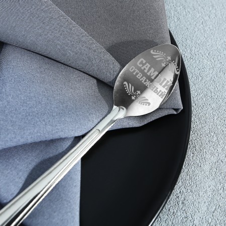 A teaspoon spoon with an engraving “strong in spirit”, on a gift postcard, 3 x 14 cm.-4