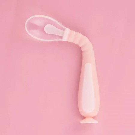Spoon silicone children on a suction cup, in a container, pink color-1