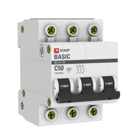 Automatic circuit breaker EKF MCB4729-3-50C 3P, 50A, 4.5ka
