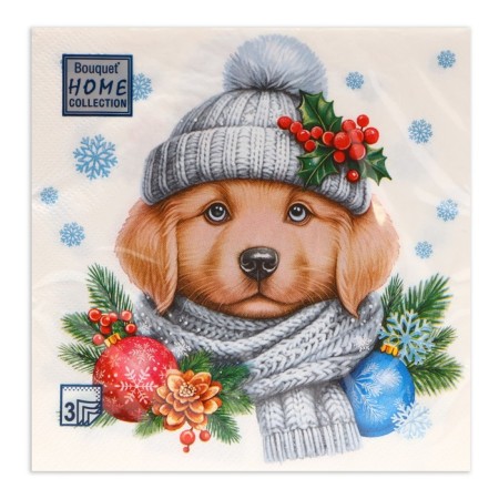 New Year's napkins Paper Home Collection "Good dog", 3 layers, 33x33 cm, 20 pcs-1