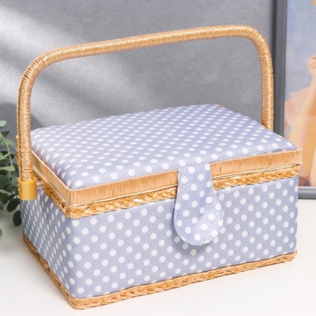 Casket for needlework "White peas on blue" 13x17.5x24 cm-1
